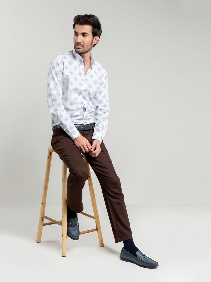 White & Blue Jacquard Patterned Shirt Brumano Pakistan