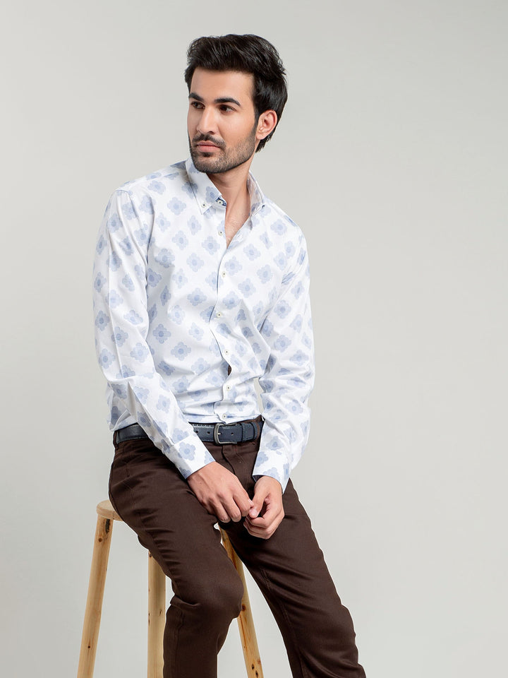White & Blue Jacquard Patterned Shirt Brumano Pakistan