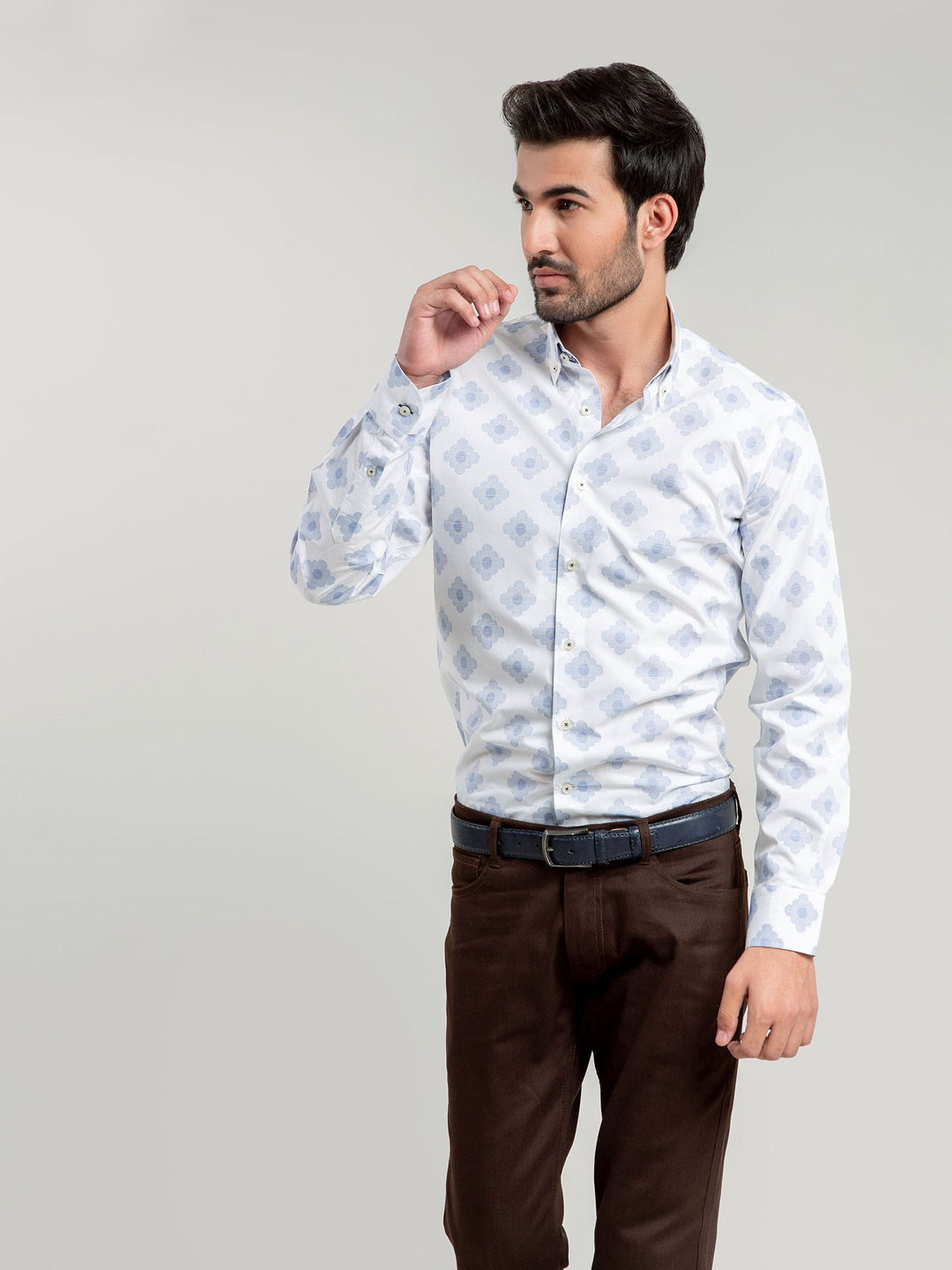 White & Blue Jacquard Patterned Shirt Brumano Pakistan