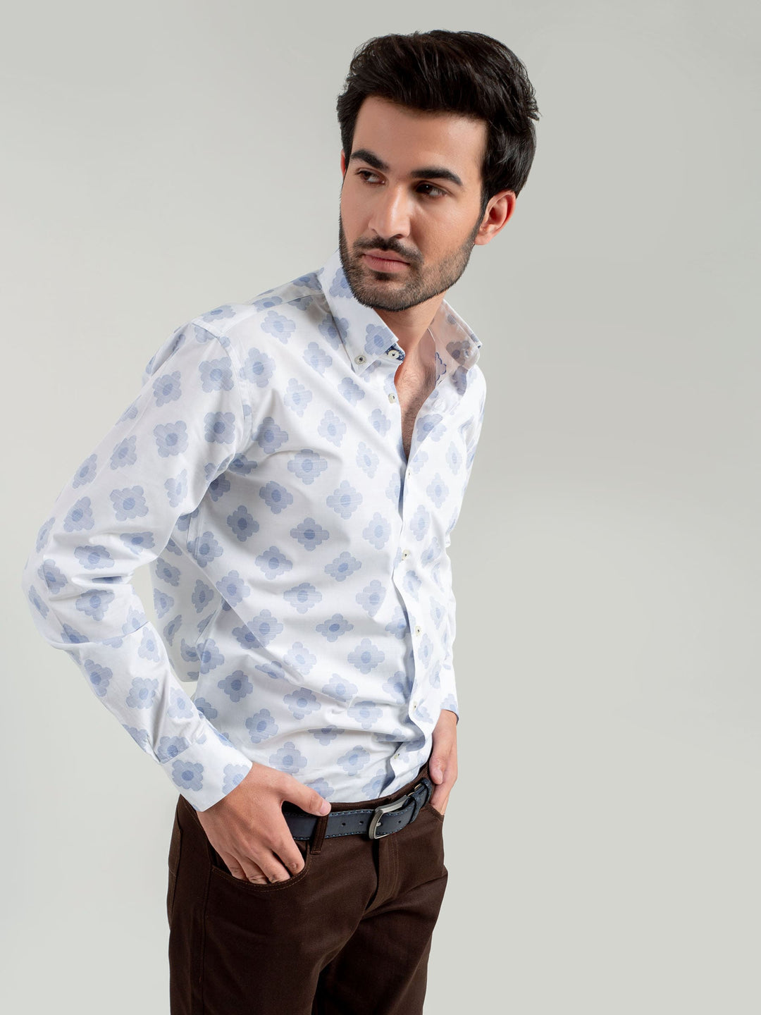 White & Blue Jacquard Patterned Shirt Brumano Pakistan
