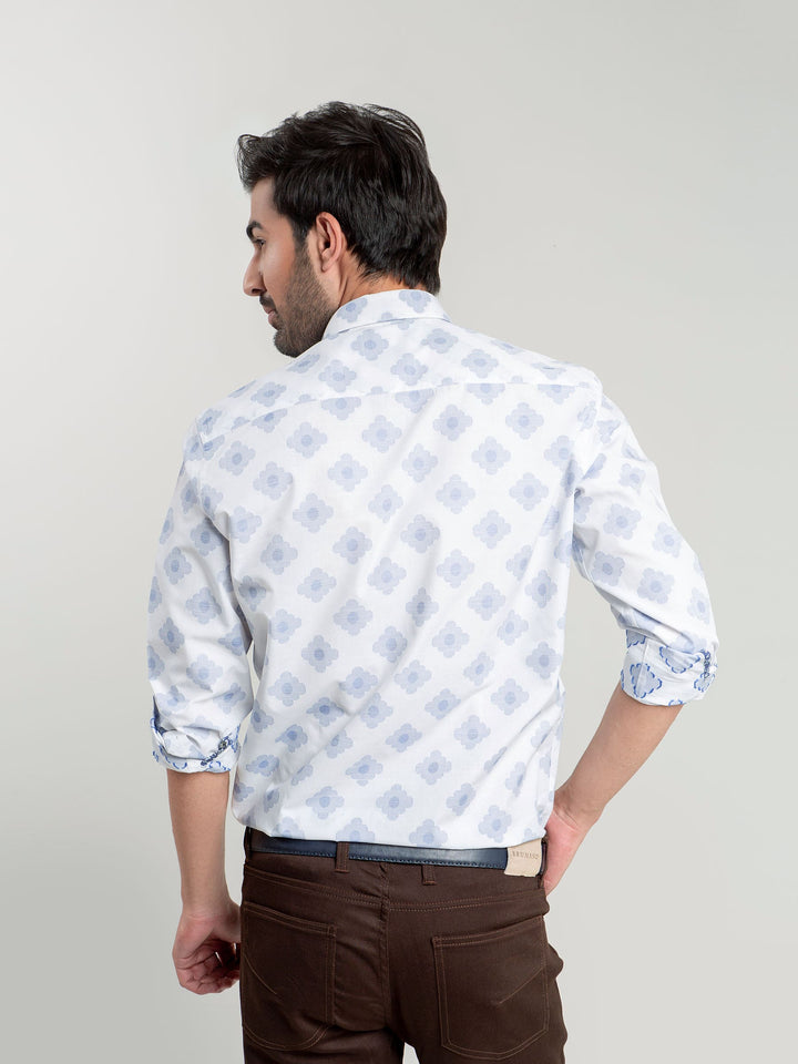 White & Blue Jacquard Patterned Shirt Brumano Pakistan