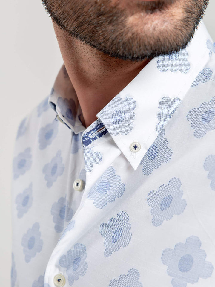 White & Blue Jacquard Patterned Shirt Brumano Pakistan