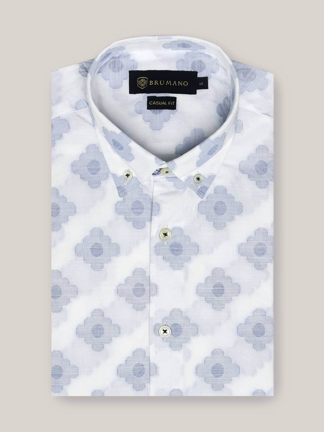White & Blue Jacquard Patterned Shirt Brumano Pakistan