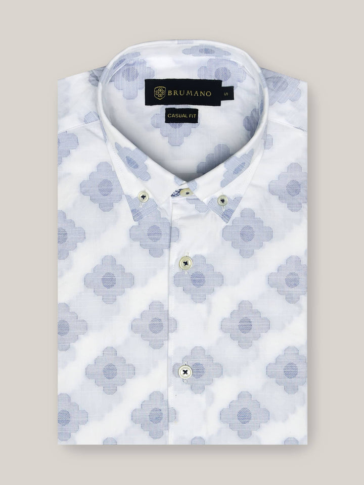 White & Blue Jacquard Patterned Shirt Brumano Pakistan