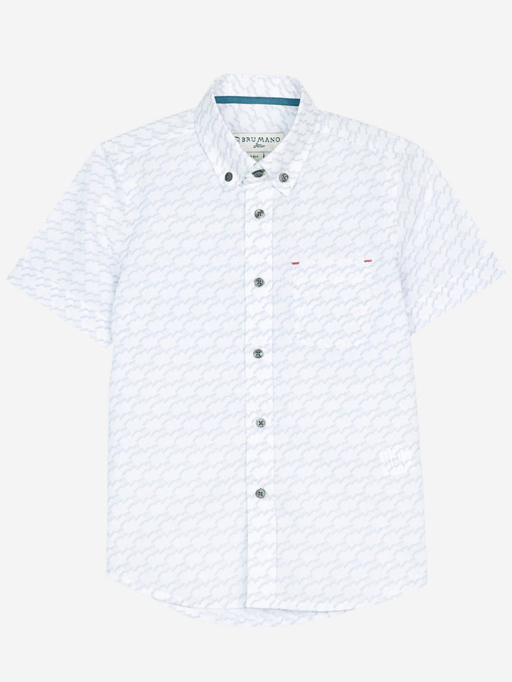 White & Blue Printed Short Sleeve Casual Shirt Brumano Pakistan