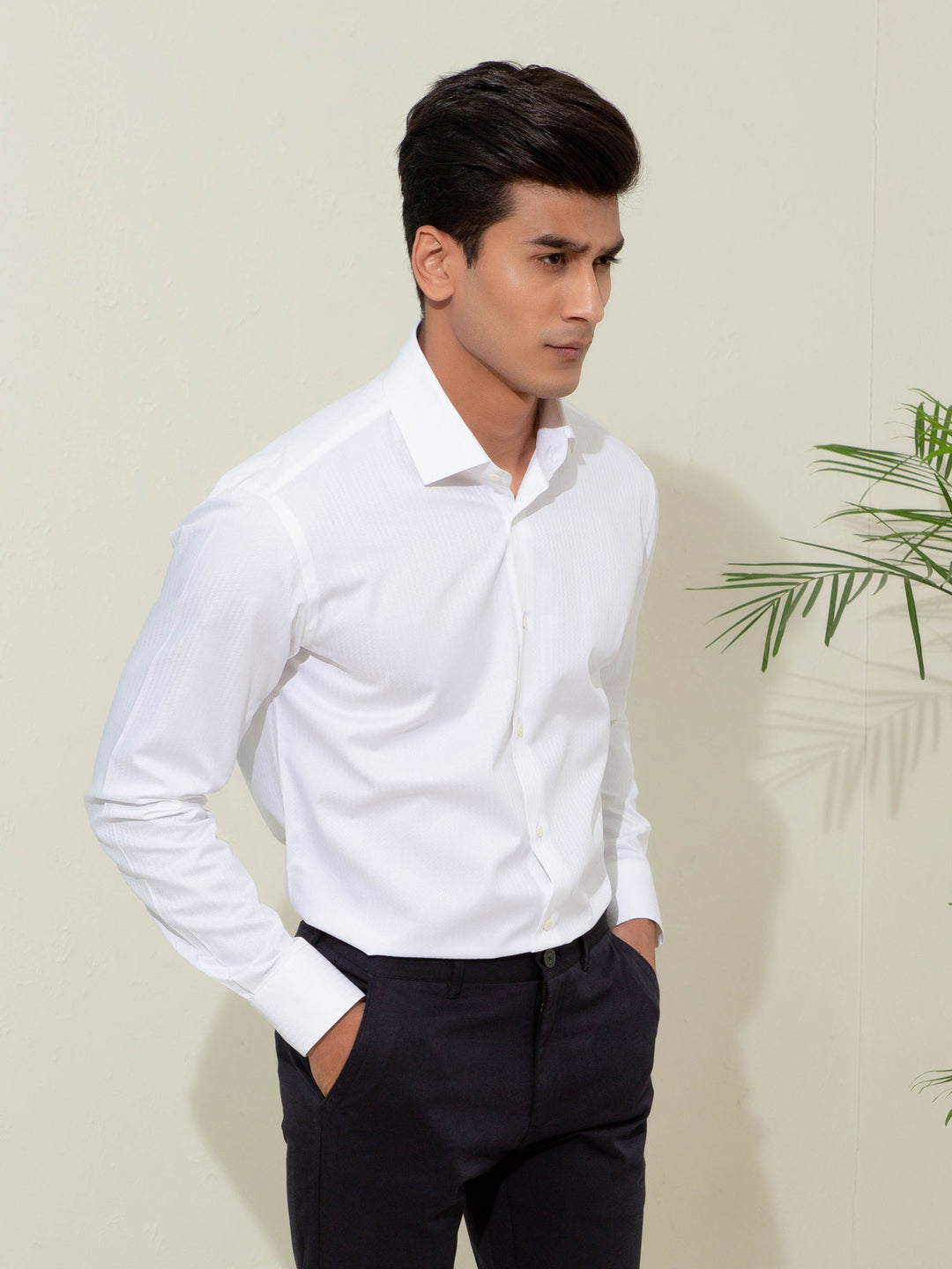 White Herringbone Formal Shirt Brumano Pakistan