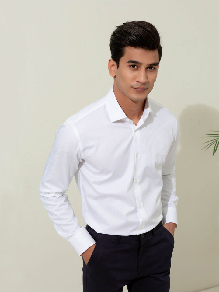 White Herringbone Formal Shirt Brumano Pakistan