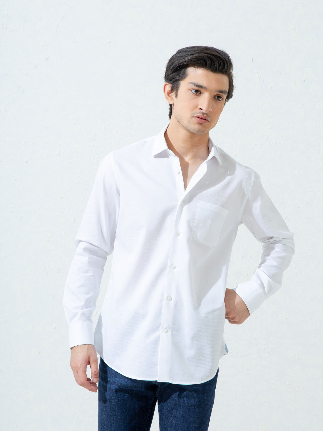 White Honeycombed Structured Formal Shirt Brumano Pakistan