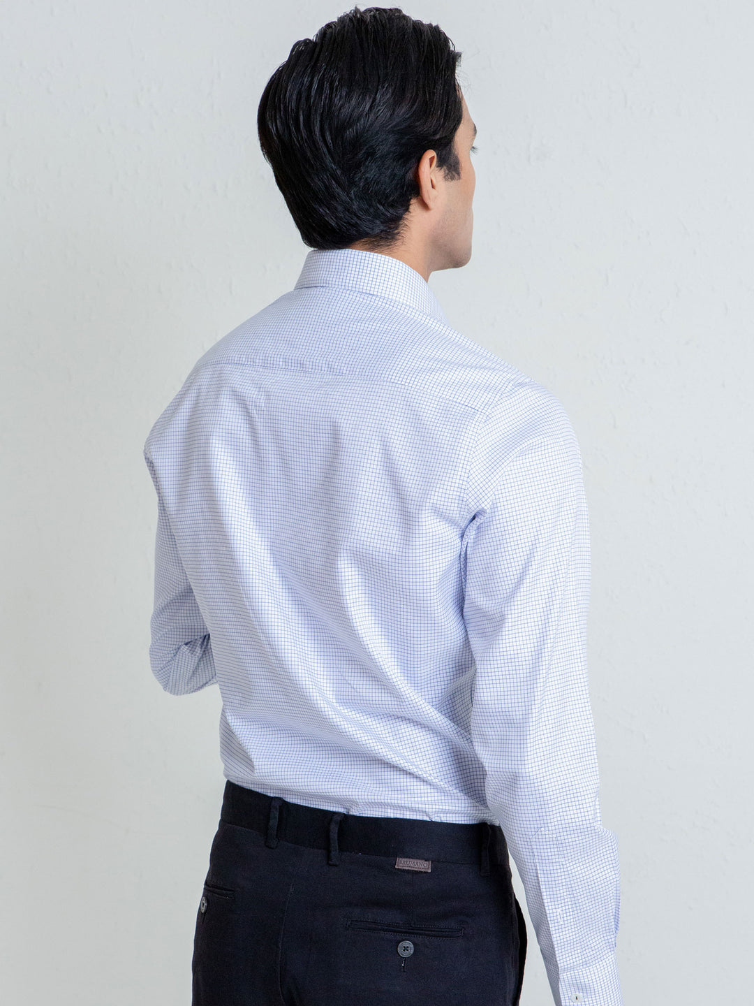 White Micro Windowpane Shirt With Detailing Brumano Pakistan