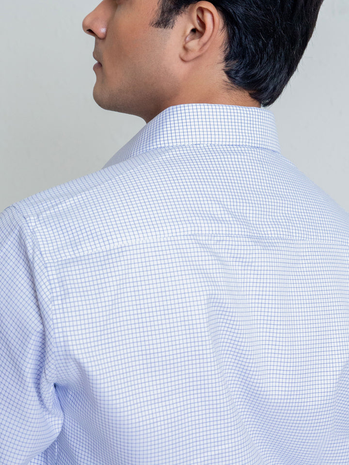 White Micro Windowpane Shirt With Detailing Brumano Pakistan