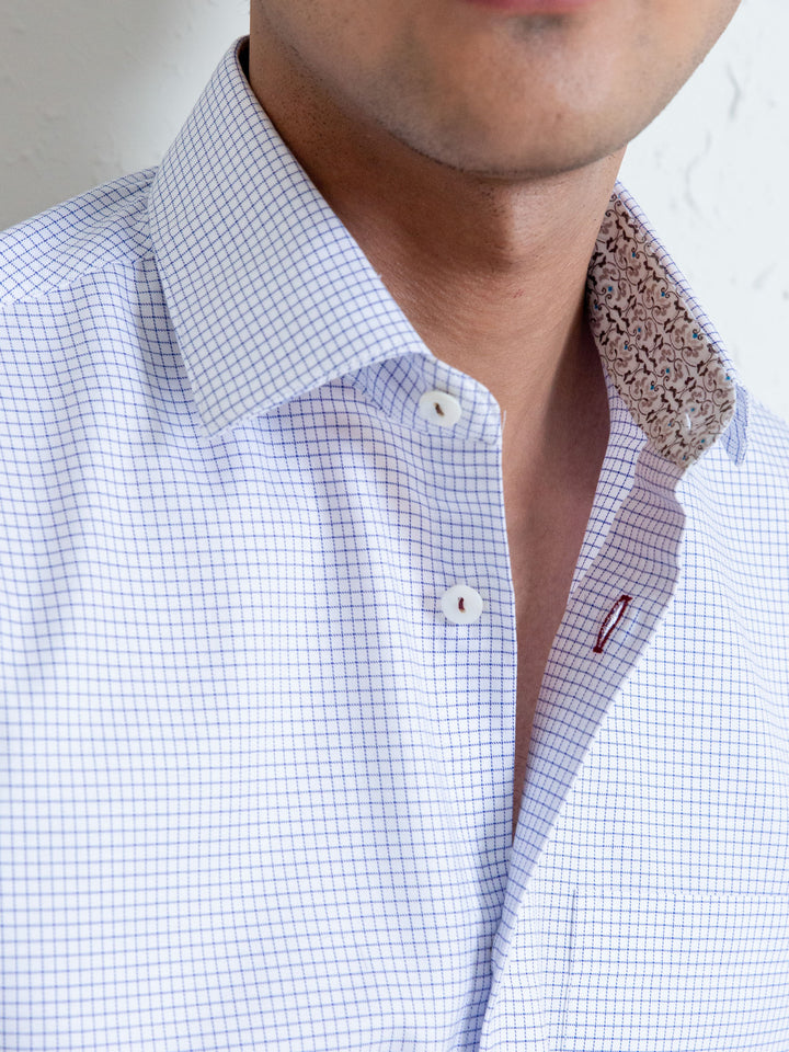 White Micro Windowpane Shirt With Detailing Brumano Pakistan