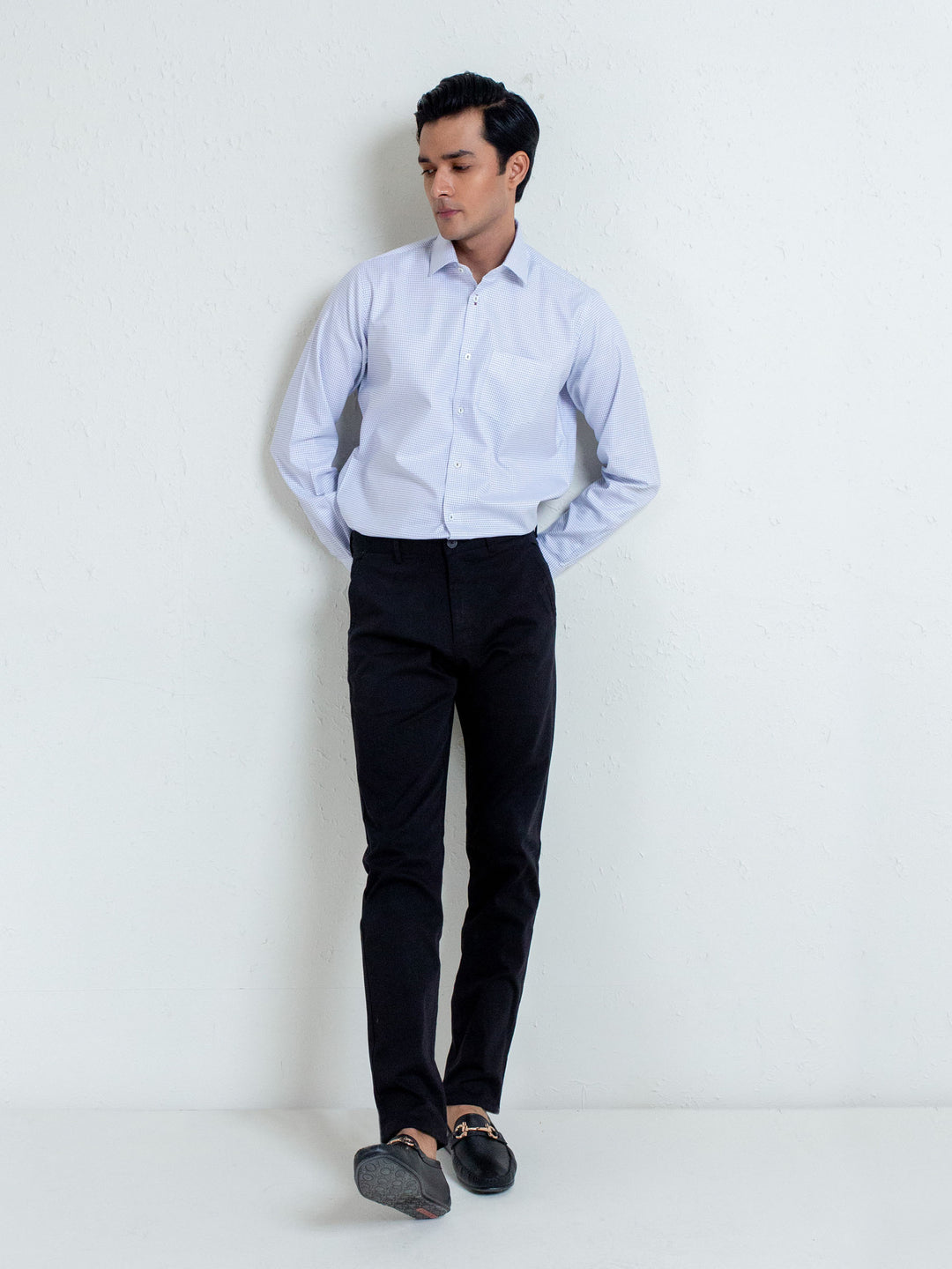 White Micro Windowpane Shirt With Detailing Brumano Pakistan