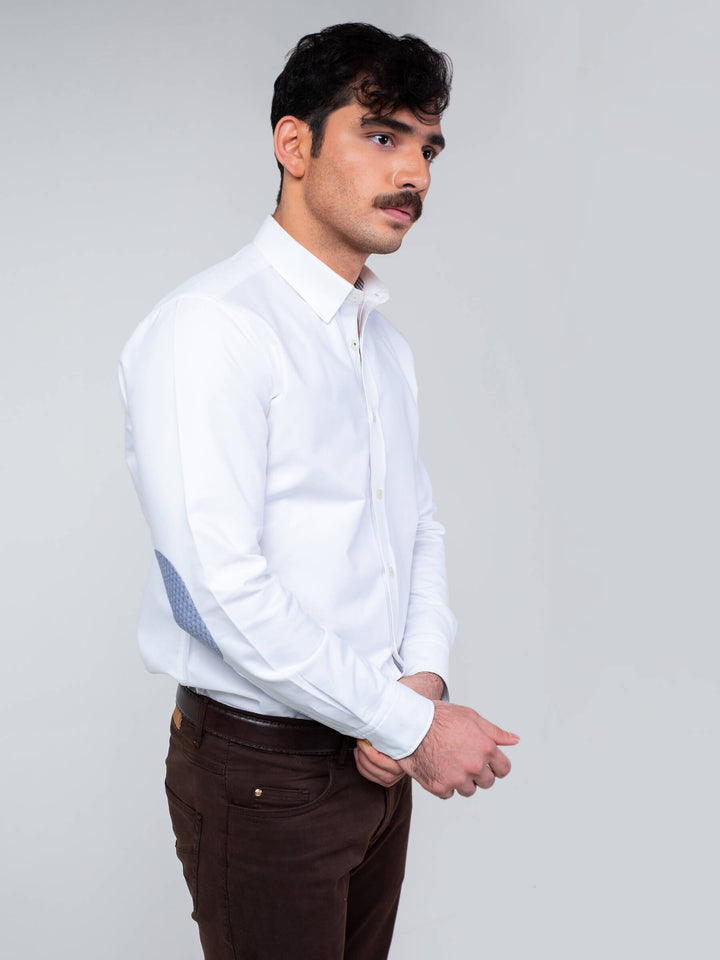 White Oxford Shirt With Blue Elbow Patch Brumano Pakistan