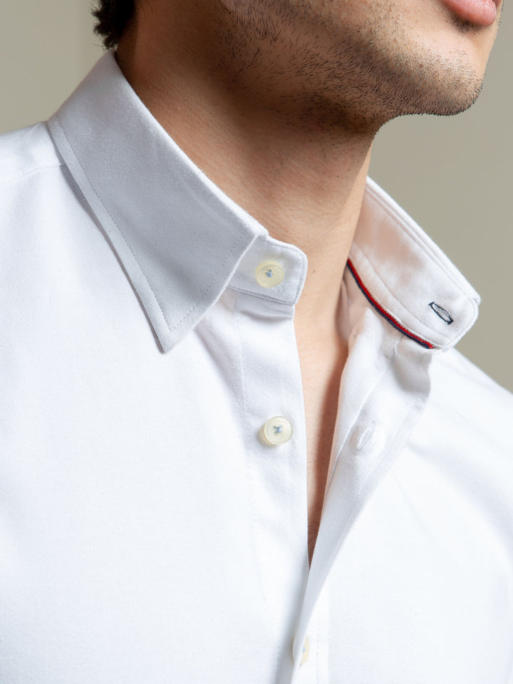 White Oxford Shirt With Navy Elbow Patch Brumano Pakistan