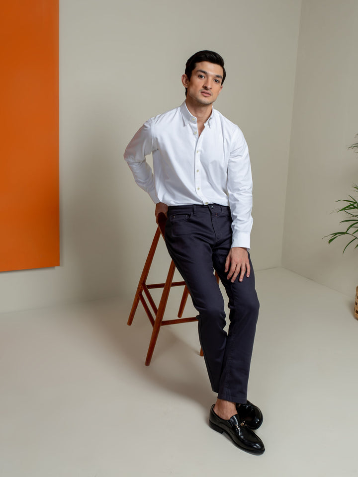White Oxford Shirt With Navy Elbow Patch Brumano Pakistan