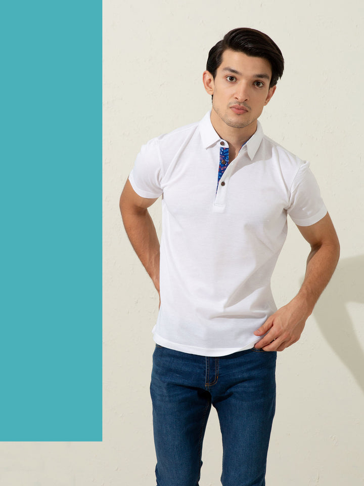 White Pique Polo With Collar Detailing Brumano Pakistan