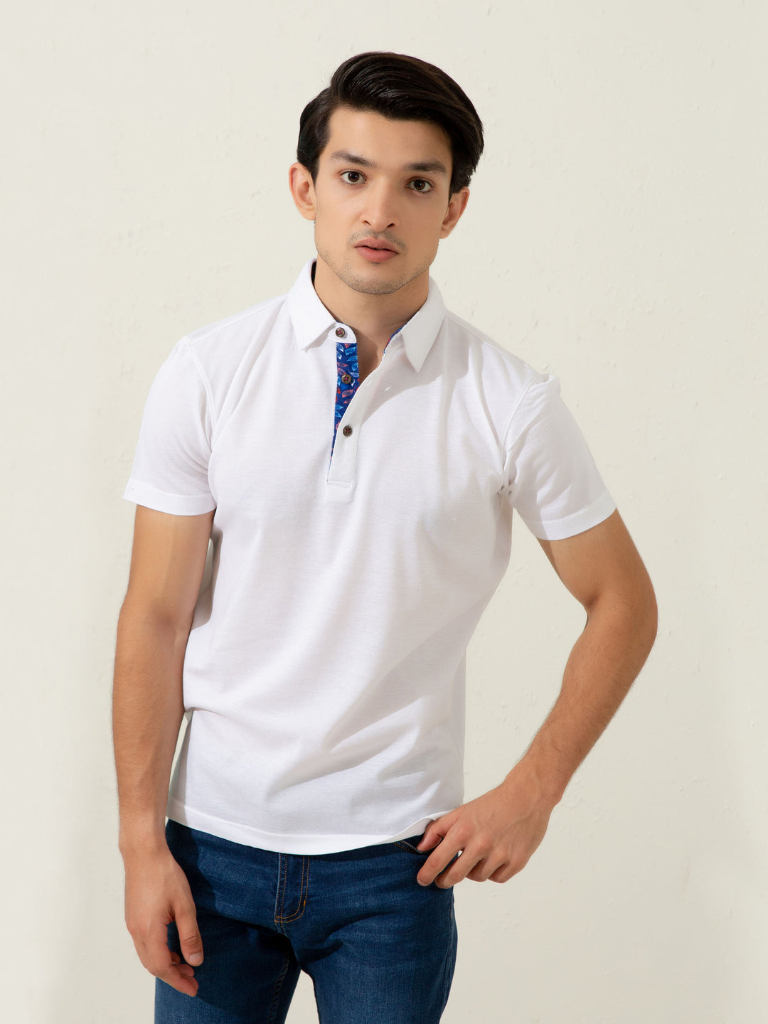 White Pique Polo With Collar Detailing Brumano Pakistan