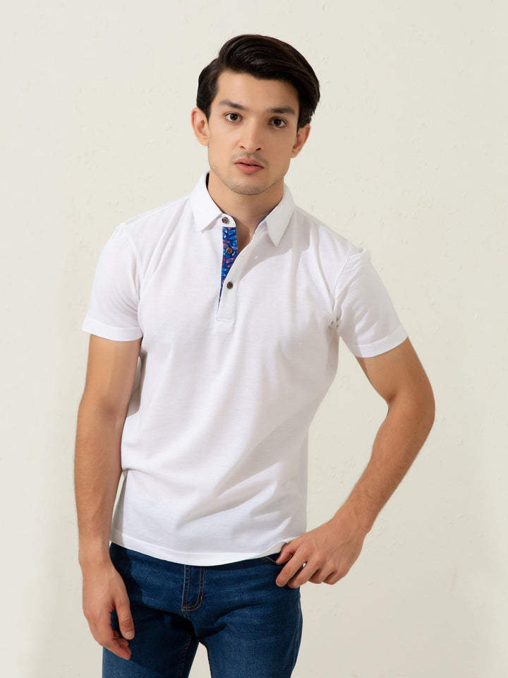 White Pique Polo With Collar Detailing Brumano Pakistan