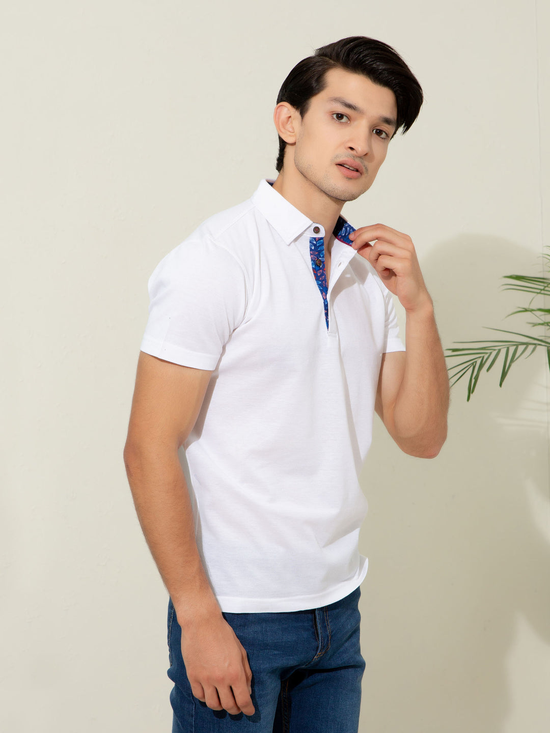 White Pique Polo With Collar Detailing Brumano Pakistan
