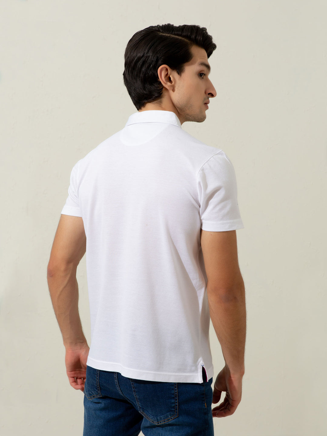 White Pique Polo With Collar Detailing Brumano Pakistan