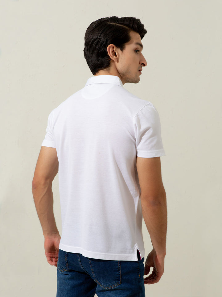 White Pique Polo With Collar Detailing Brumano Pakistan