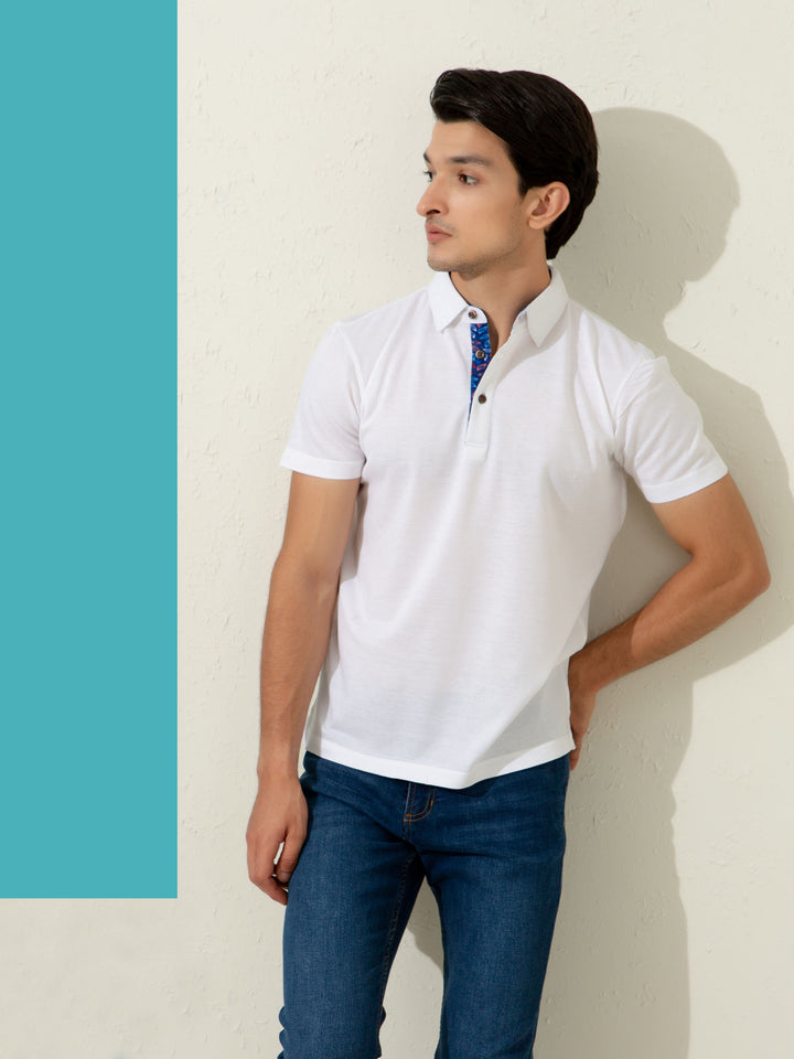 White Pique Polo With Collar Detailing Brumano Pakistan