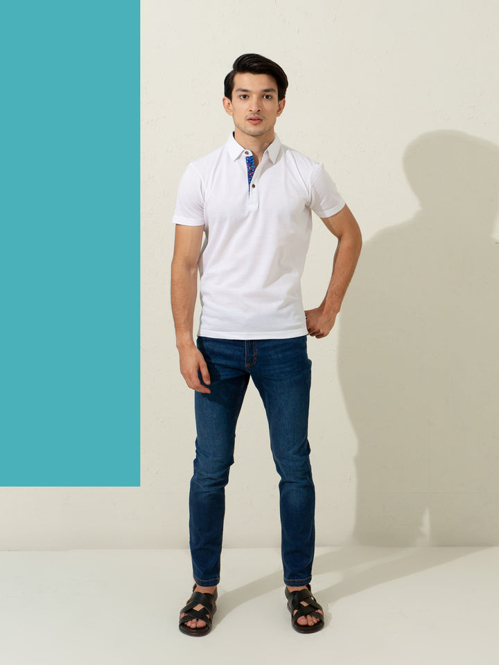 White Pique Polo With Collar Detailing Brumano Pakistan