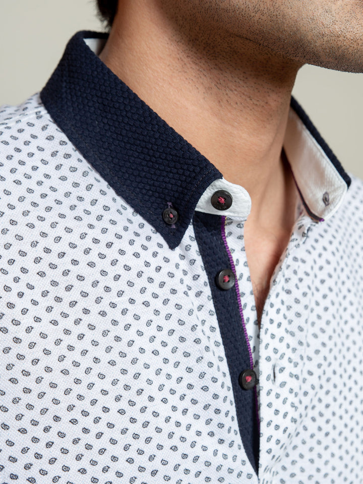 White Printed Polo Shirt With Contrasting Collar Brumano Pakistan