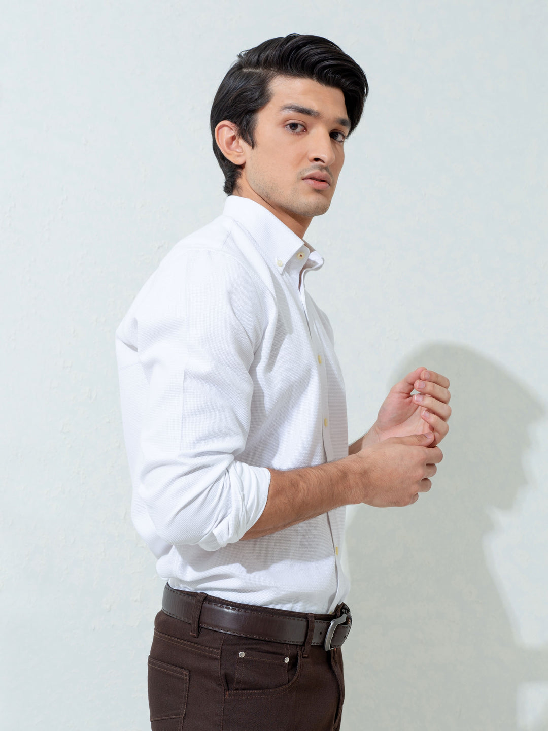 White Structured Button Down Shirt Brumano Pakistan