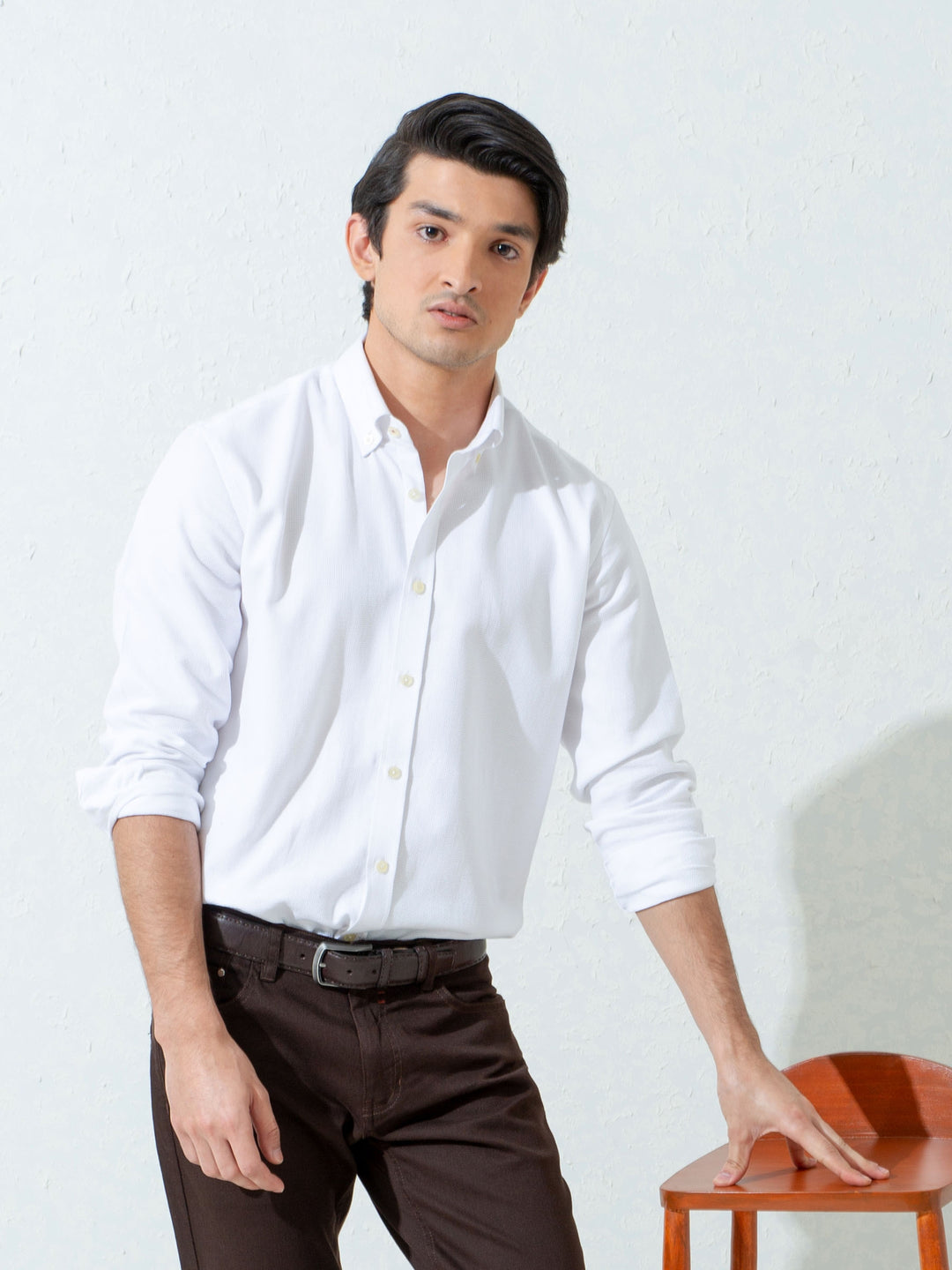 White Structured Button Down Shirt Brumano Pakistan