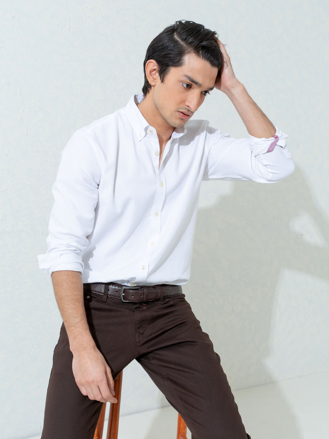 White Structured Button Down Shirt Brumano Pakistan