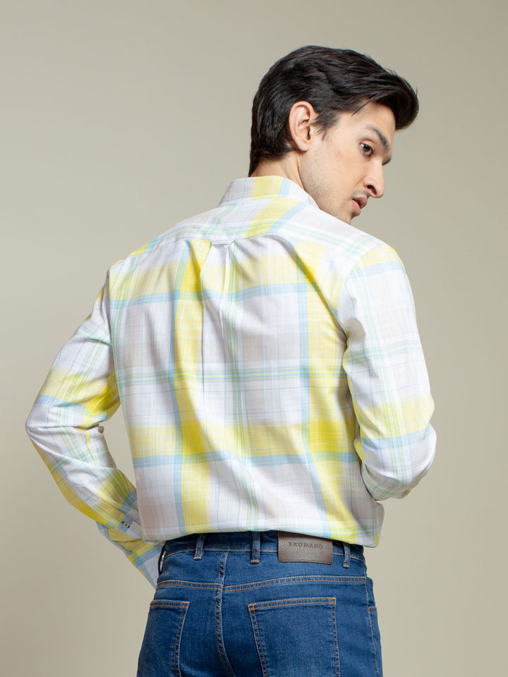 White & Yellow Light Weight Checkered Shirt Brumano Pakistan