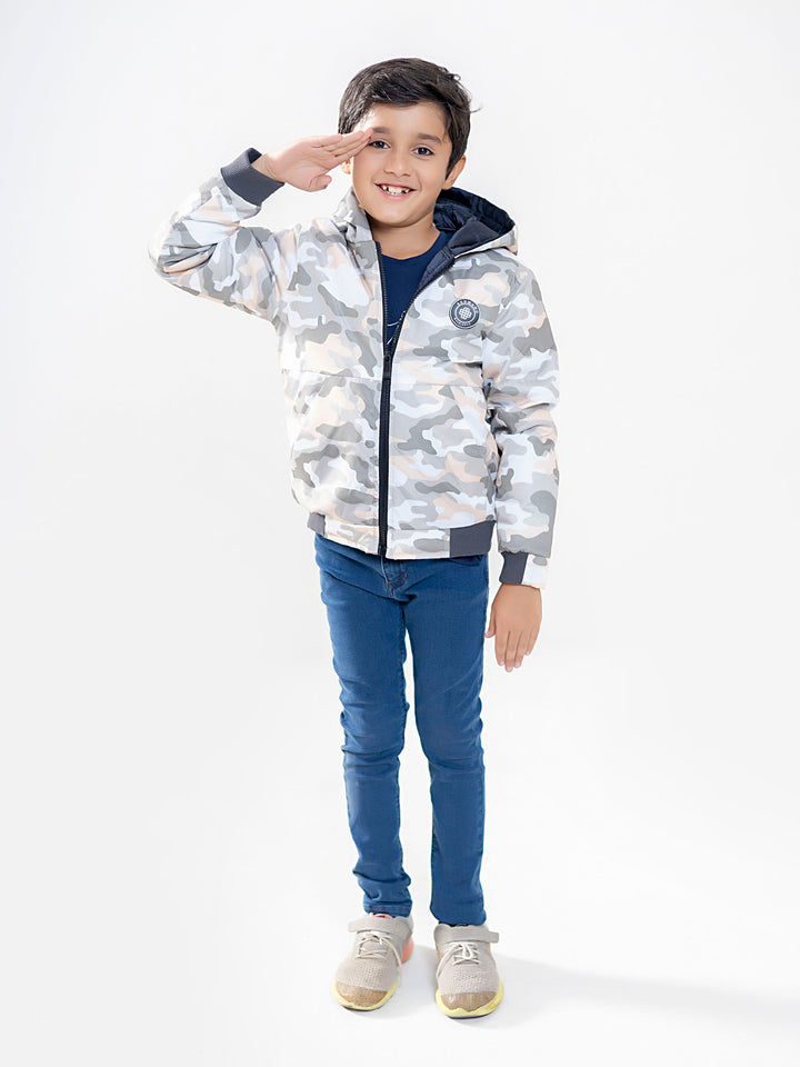 White Camouflage Quilted Casual Jacket With Hoodie - Unisex Brumano Pakistan