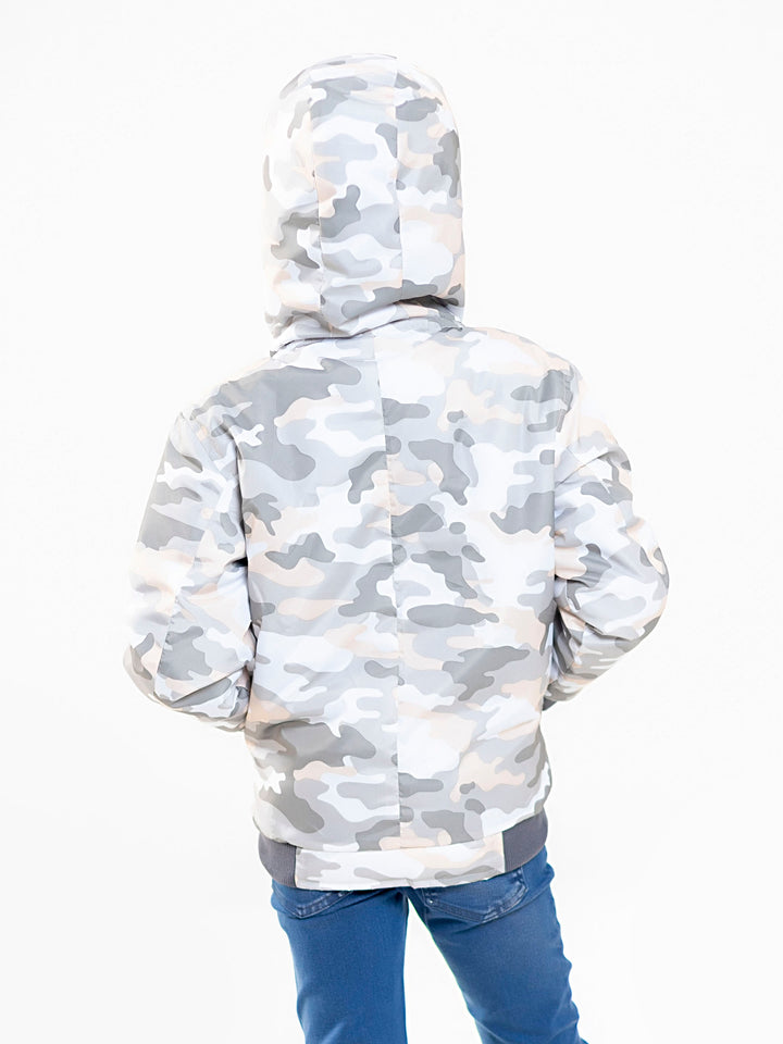 White Camouflage Quilted Casual Jacket With Hoodie - Unisex Brumano Pakistan