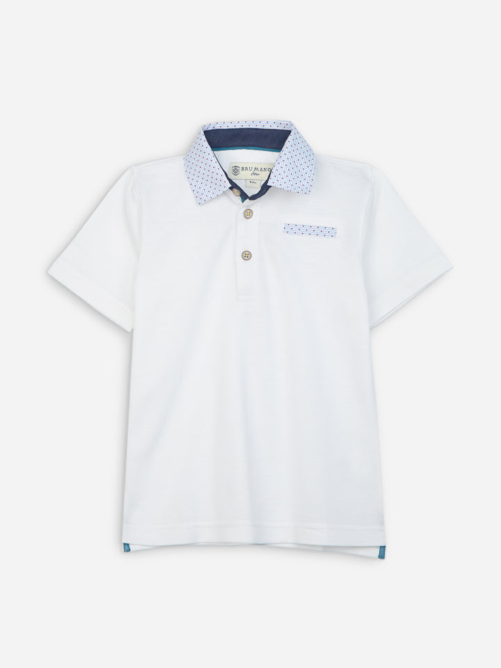 White Casual Polo With Contrasting Blue Collar Brumano Pakistan