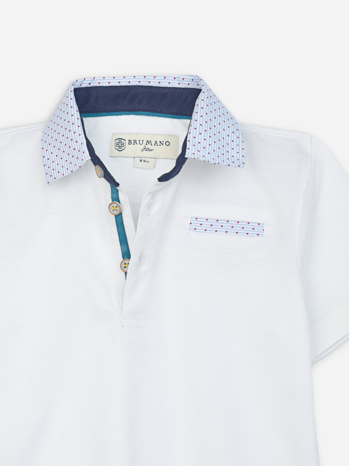 White Casual Polo With Contrasting Blue Collar Brumano Pakistan
