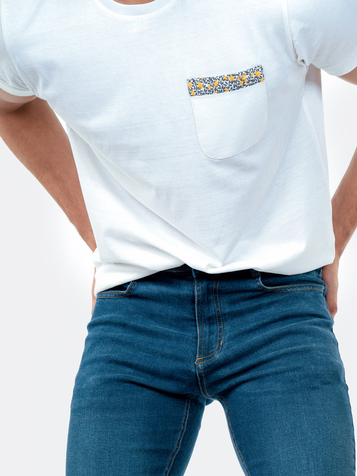 White Crew Neck T-Shirt With Pocket Brumano Pakistan