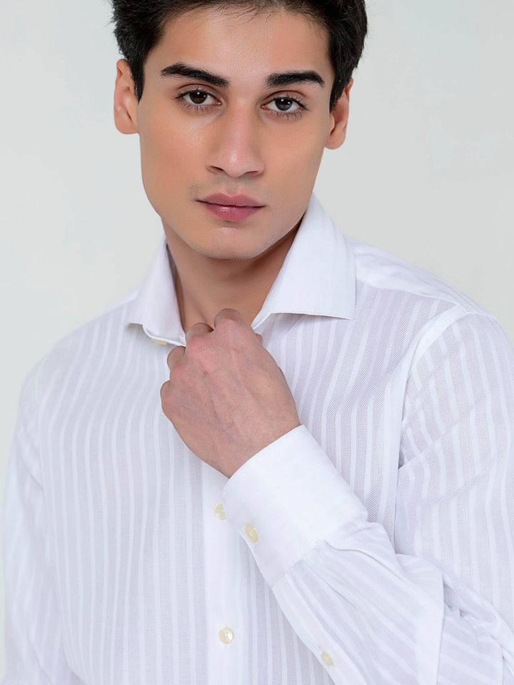White Striped Structured Formal Shirt Brumano Pakistan