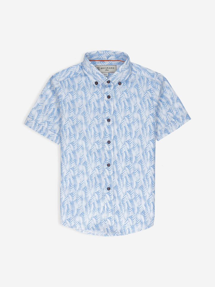 White & Blue Floral Printed Short Sleeve Casual Shirt Brumano Pakistan