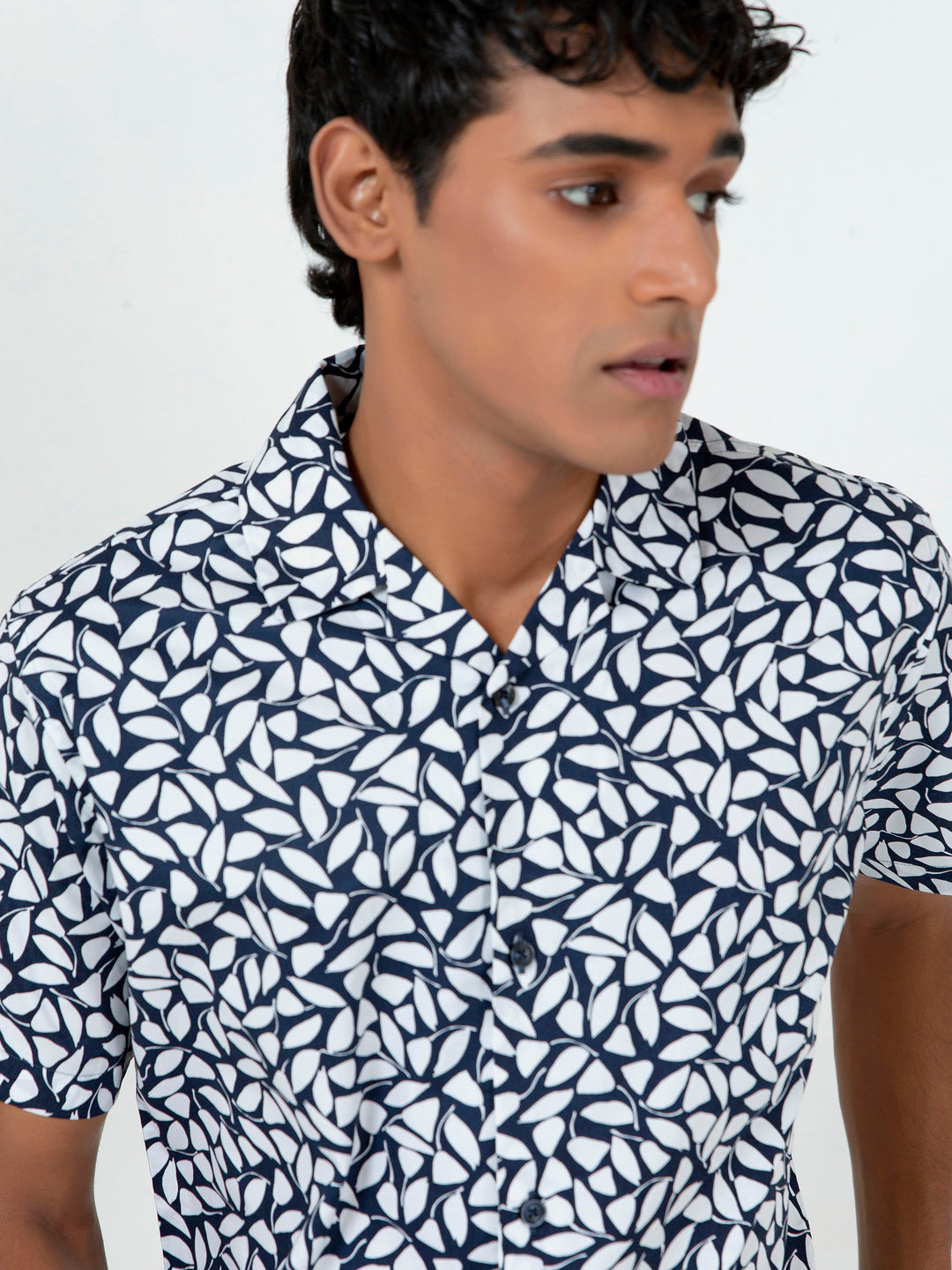 White & Blue Printed Half Sleeve Cuban Collar Shirt Brumano Pakistan