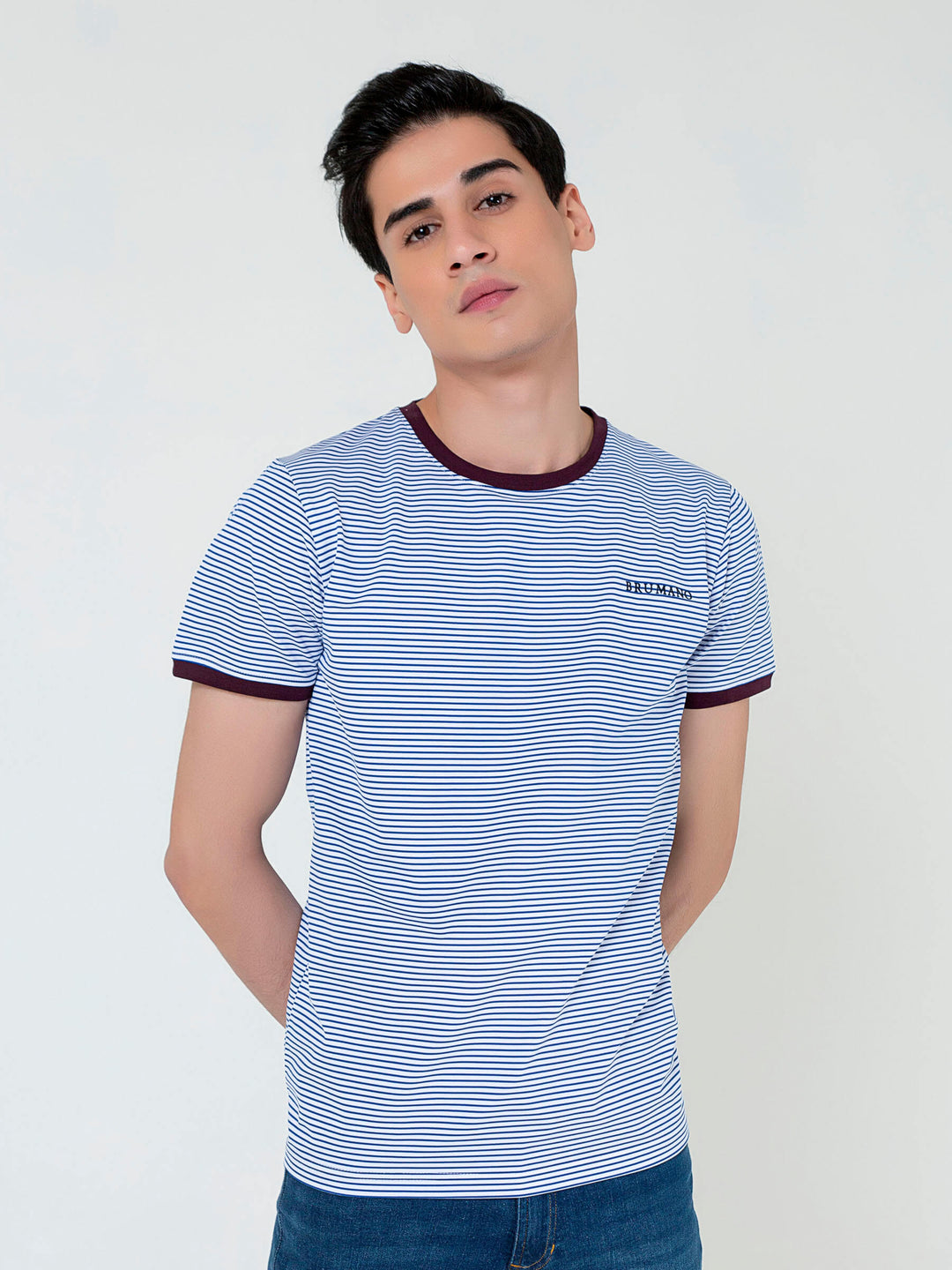 White & Blue Striped Crew Neck T-Shirt Brumano Pakistan