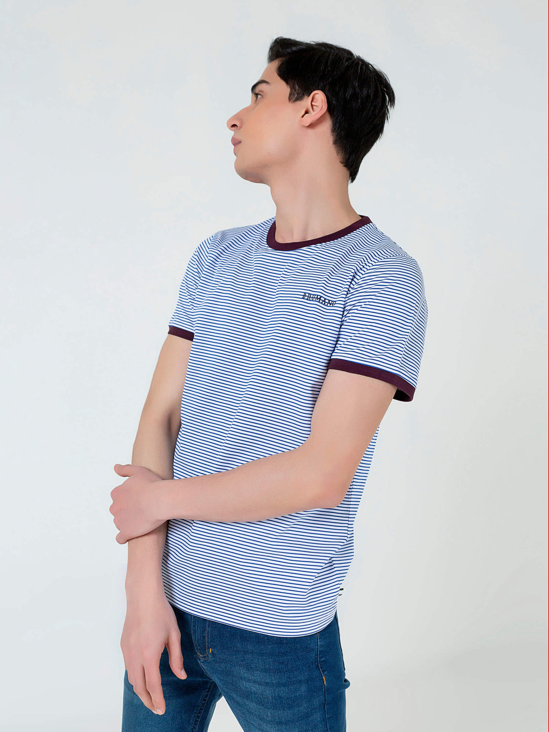 White & Blue Striped Crew Neck T-Shirt Brumano Pakistan