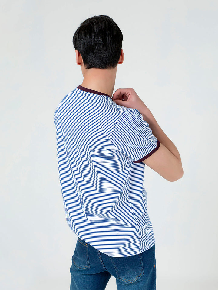White & Blue Striped Crew Neck T-Shirt Brumano Pakistan