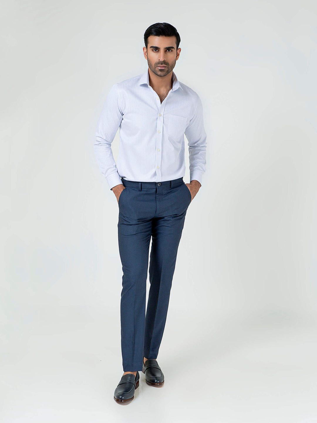 White & Grey Striped Formal Shirt Brumano Pakistan
