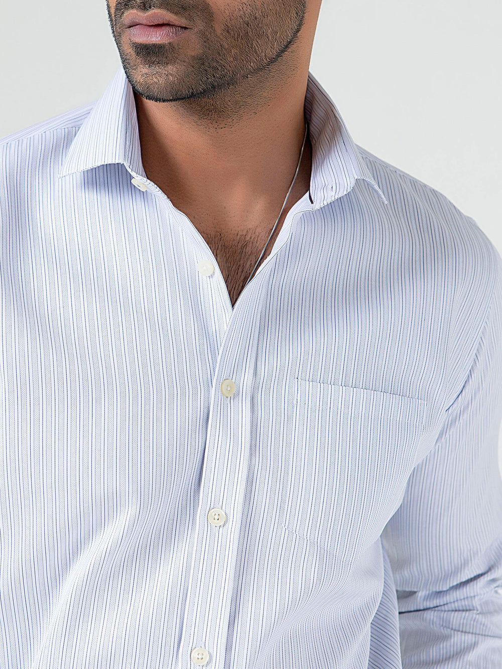 White & Grey Striped Formal Shirt