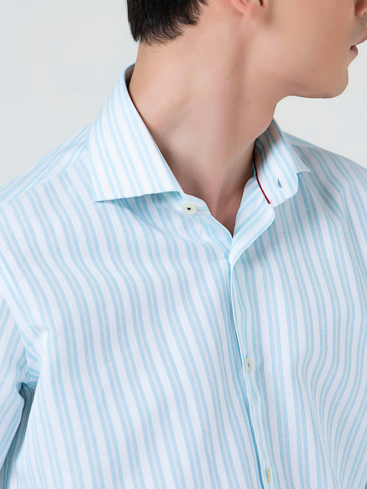 White & Turquoise Structured Striped Shirt Brumano Pakistan