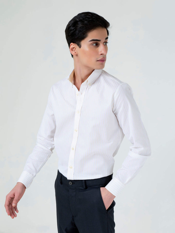 White & Yellow Pinstriped Shirt Brumano Pakistan