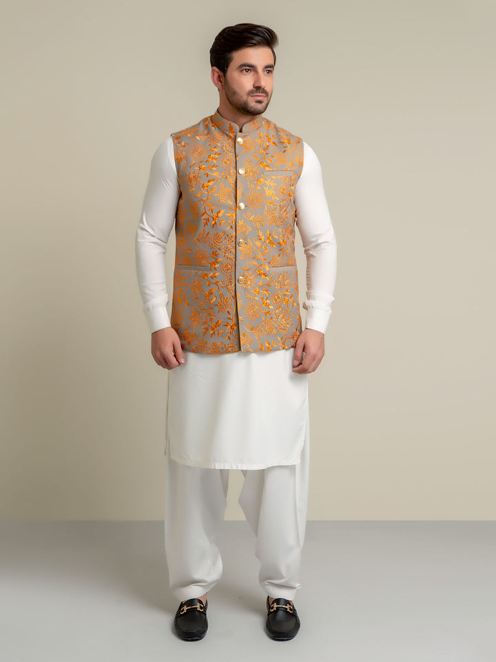 Yellow Embroidered Sartoria Waistcoat Brumano Pakistan