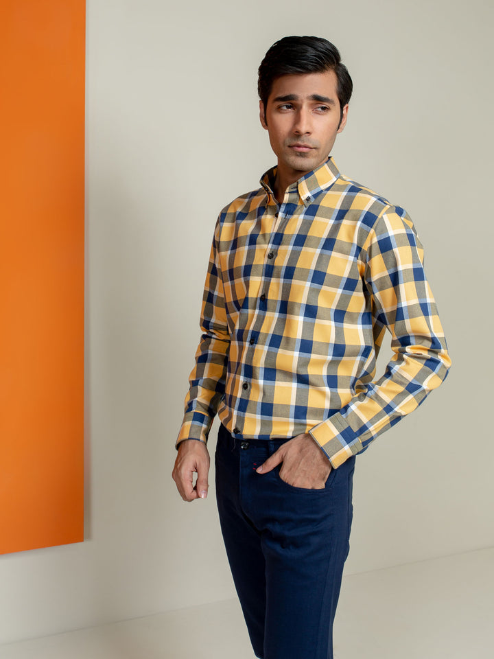 Yellow Flannel Checkered Shirt Brumano Pakistan