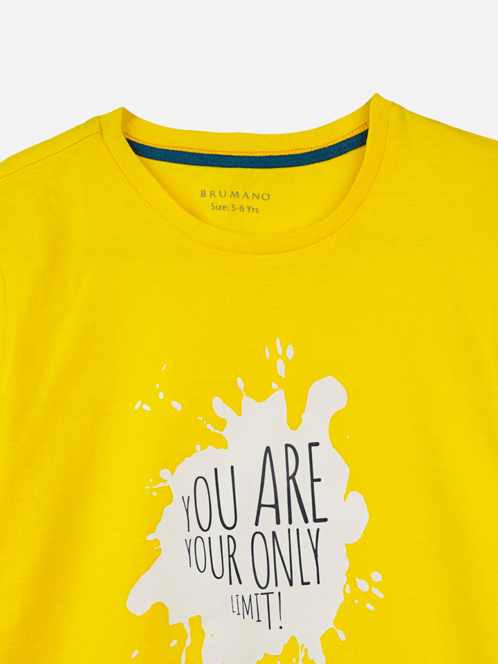 Yellow Graphic Printed Casual T-Shirt Brumano Pakistan